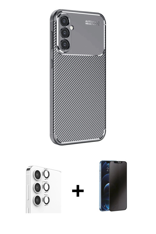 Galaxy S25 Plus Kılıf Eksen Form Prime - Siyah 3D Antistatik Hayalet Cam Ekran Koruyucu + Gümüş