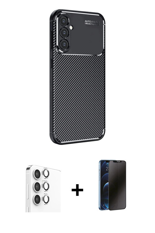 Galaxy S25 Plus Kılıf Eksen Form Prime - Siyah 3D Antistatik Hayalet Cam Ekran Koruyucu + Gümüş