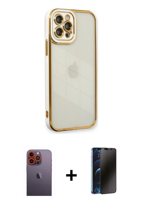 iPhone 12 Pro Kılıf Çekirdek Klasik Serisi - Siyah 3D Antistatik Hayalet Cam Ekran Koruyucu + T