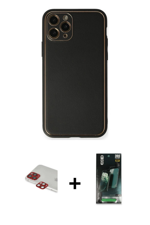iPhone 11 Pro Max Kılıf Yadigar Klasik - Şeffaf 360 Full Body Arka Koruyucu + Kırmızı Pers Alüm