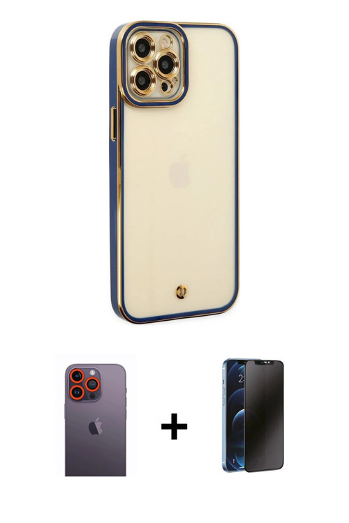 iPhone 12 Pro Kılıf Çekirdek Klasik Serisi - Siyah 3D Antistatik Hayalet Cam Ekran Koruyucu + T