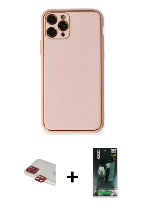 iPhone 11 Pro Max Kılıf Yadigar Klasik - Şeffaf 360 Full Body Arka Koruyucu + Kırmızı Pers Alüm