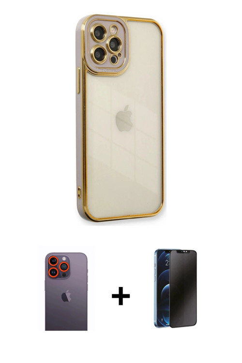 iPhone 12 Pro Kılıf Çekirdek Klasik Serisi - Siyah 3D Antistatik Hayalet Cam Ekran Koruyucu + T