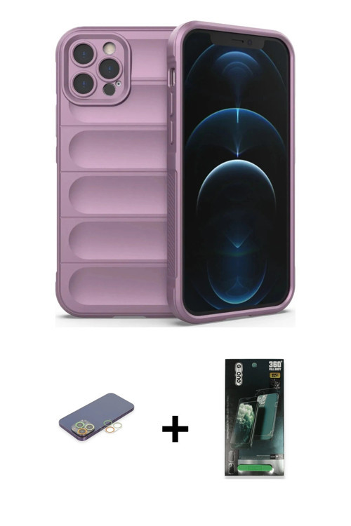 iPhone 12 Pro Kılıf Atlas Koleksiyonu - Şeffaf 360 Full Body Arka Koruyucu + Sarı Renkli Kamera