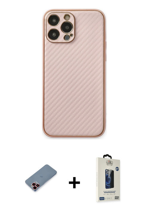 iPhone 13 Pro Max Kılıf Ahenk Işık - Siyah Bilvis Hayalet Cam Ekran Koruyucu + Kırmızı Metal Ka