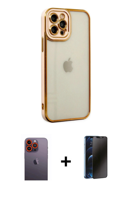 iPhone 12 Pro Kılıf Çekirdek Klasik Serisi - Siyah 3D Antistatik Hayalet Cam Ekran Koruyucu + T