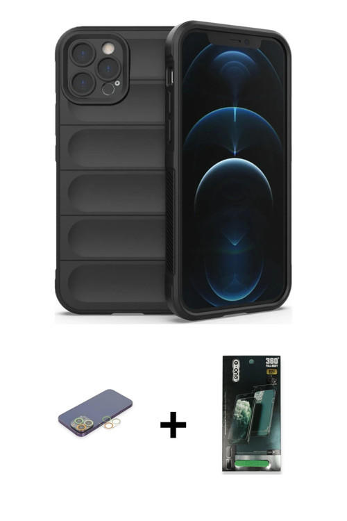 iPhone 12 Pro Kılıf Atlas Koleksiyonu - Şeffaf 360 Full Body Arka Koruyucu + Sarı Renkli Kamera
