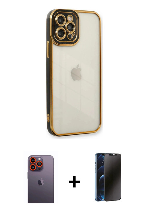 iPhone 12 Pro Kılıf Çekirdek Klasik Serisi - Siyah 3D Antistatik Hayalet Cam Ekran Koruyucu + T