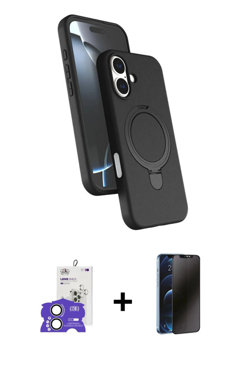 iPhone 17 Kılıf İz Işık Koleksiyonu - Siyah 3D Antistatik Hayalet Cam Ekran Koruyucu + Açık Yeş