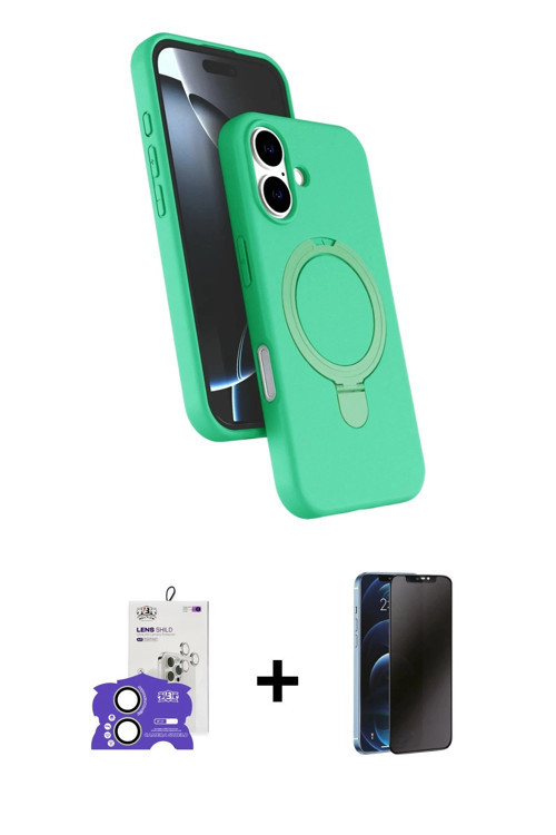 iPhone 17 Kılıf İz Işık Koleksiyonu - Siyah 3D Antistatik Hayalet Cam Ekran Koruyucu + Açık Yeş