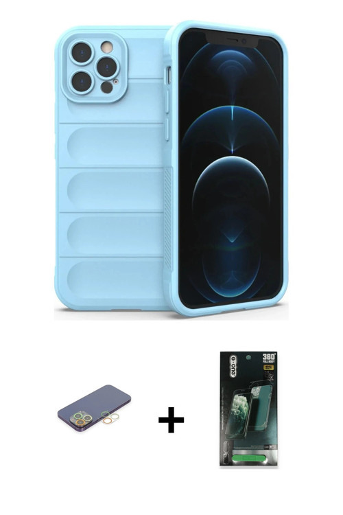 iPhone 12 Pro Kılıf Atlas Koleksiyonu - Şeffaf 360 Full Body Arka Koruyucu + Sarı Renkli Kamera