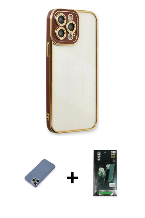 iPhone 13 Pro Kılıf Çekirdek Klasik Serisi - Şeffaf 360 Full Body Arka Koruyucu + Açık Yeşil Me