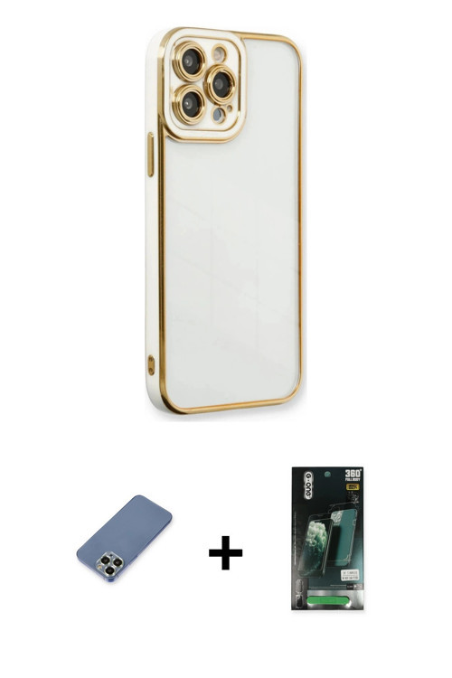 iPhone 13 Pro Kılıf Çekirdek Klasik Serisi - Şeffaf 360 Full Body Arka Koruyucu + Açık Yeşil Me