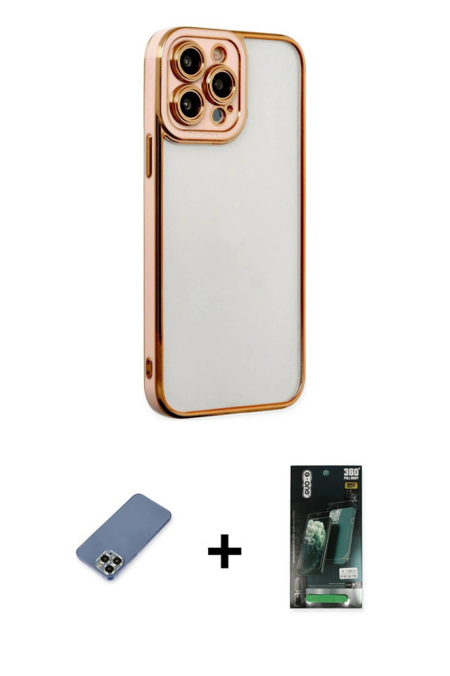 iPhone 13 Pro Kılıf Çekirdek Klasik Serisi - Şeffaf 360 Full Body Arka Koruyucu + Açık Yeşil Me