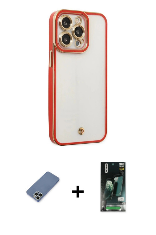 iPhone 13 Pro Kılıf Çekirdek Klasik Serisi - Şeffaf 360 Full Body Arka Koruyucu + Açık Yeşil Me