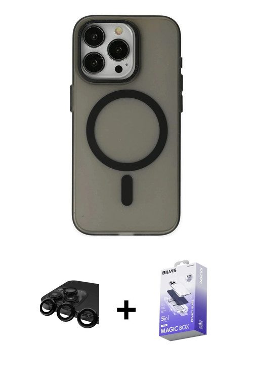 iPhone 15 Pro Max Kılıf Yadigar Işık - Siyah Bilvis 5in1 5D Magic Hayalet Cam Ekran Koruyucu +