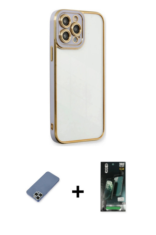 iPhone 13 Pro Kılıf Çekirdek Klasik Serisi - Şeffaf 360 Full Body Arka Koruyucu + Açık Yeşil Me