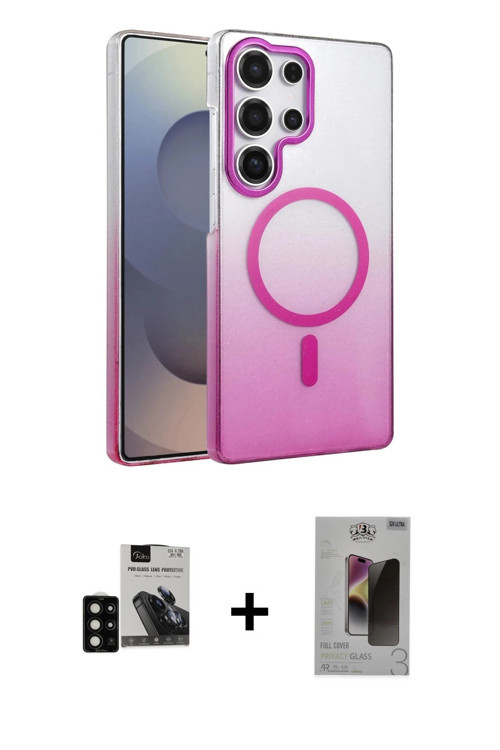 Galaxy S24 Ultra Kılıf Ahenk Doku Özel Seri - Siyah Bilvis Hayalet Cam Ekran Koruyucu + Siyah P