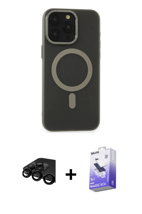 iPhone 15 Pro Max Kılıf Yadigar Işık - Siyah Bilvis 5in1 5D Magic Hayalet Cam Ekran Koruyucu +