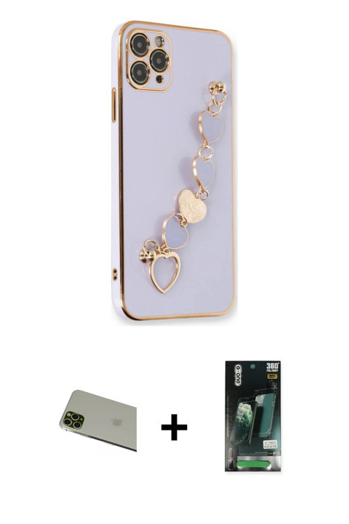 iPhone 11 Pro Max Kılıf Nova Işık Prime - Siyah 360 Mat Full Body Arka Koruyucu + Yeşil Rainbow