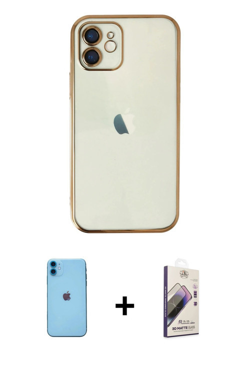 iPhone 11 Kılıf Vadi Minimal - Siyah Bilvis 3D Mat Cam Ekran Koruyucu + Mavi Neon Fosforlu Kame