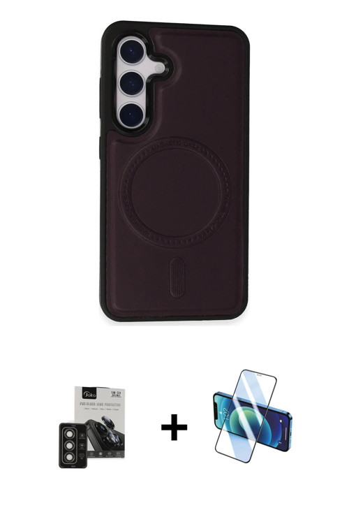 Galaxy S24 Kılıf Zirve Işık Serisi - Siyah 3D Antistatik Cam Ekran Koruyucu + Titan Gri PVD Met