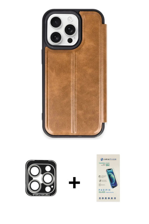 iPhone 15 Pro Max Kılıf Zirve Yansıma Serisi - Şeffaf Pasifik Cam Ekran Koruyucu + Gümüş PVD Me