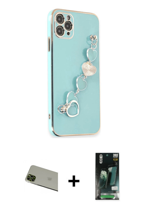 iPhone 11 Pro Max Kılıf Nova Işık Prime - Siyah 360 Mat Full Body Arka Koruyucu + Yeşil Rainbow