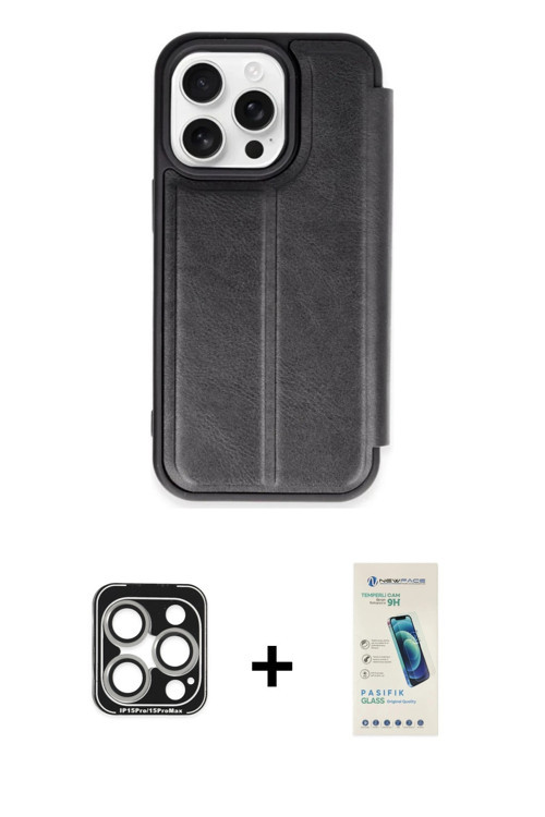 iPhone 15 Pro Max Kılıf Zirve Yansıma Serisi - Şeffaf Pasifik Cam Ekran Koruyucu + Gümüş PVD Me