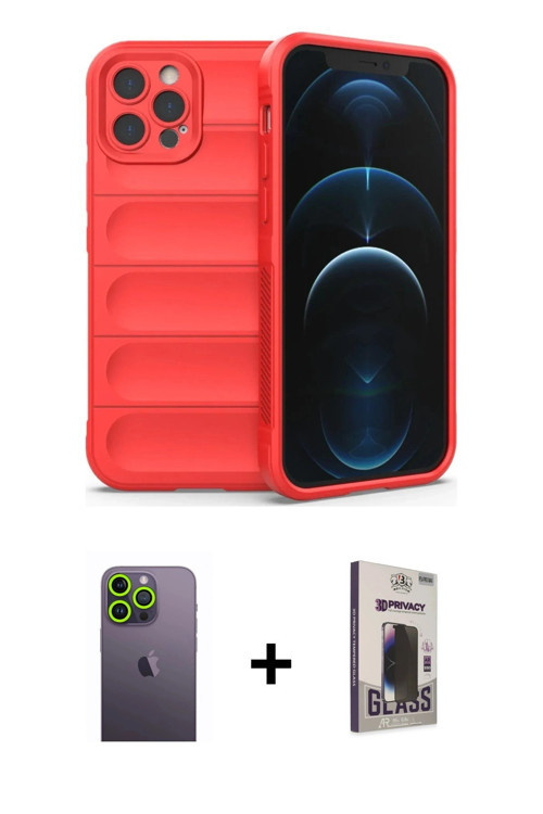 iPhone 12 Pro Max Kılıf Atlas Koleksiyonu - Siyah Bilvis Hayalet Cam Ekran Koruyucu + Yeşil Neo
