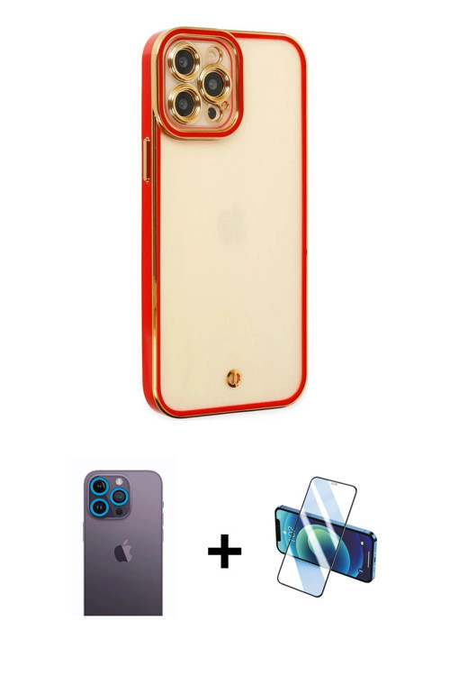 iPhone 12 Pro Max Kılıf Çekirdek Klasik Serisi - Siyah 3D Antistatik Cam Ekran Koruyucu + Mavi