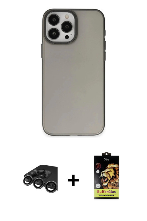 iPhone 15 Pro Max Kılıf Ahenk Çizgi Prime - Siyah Buffer Cam Ekran Koruyucu + Titanyum Gri Raze