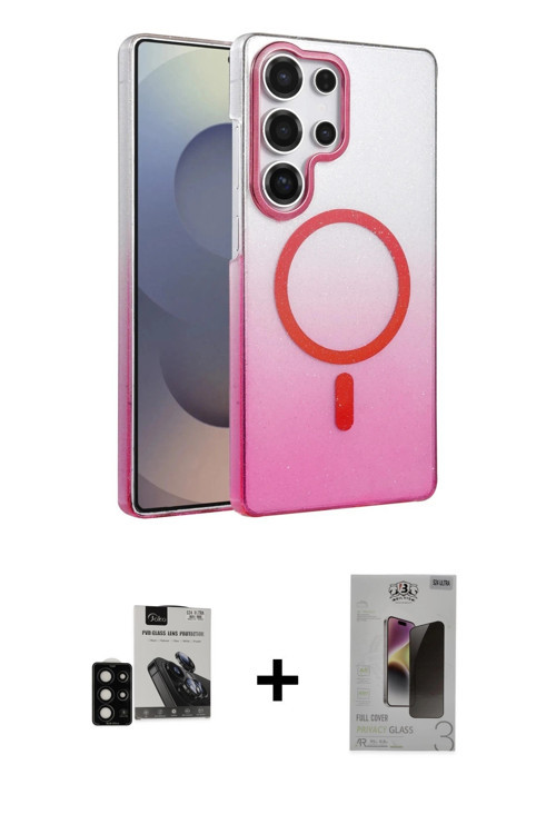 Galaxy S24 Ultra Kılıf Ahenk Doku Özel Seri - Siyah Bilvis Hayalet Cam Ekran Koruyucu + Siyah P