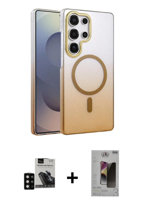 Galaxy S24 Ultra Kılıf Ahenk Doku Özel Seri - Siyah Bilvis Hayalet Cam Ekran Koruyucu + Siyah P