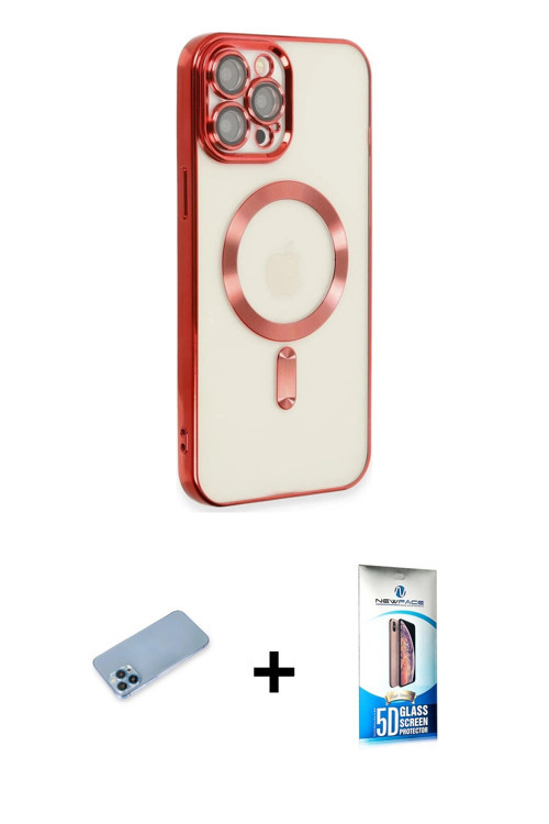 iPhone 12 Pro Max Kılıf Nova Işık Özel Seri - Siyah 5D Eko Cam Ekran Koruyucu + Mavi Shine Kame