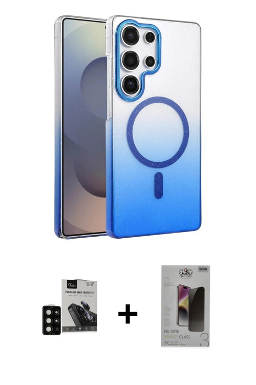 Galaxy S24 Ultra Kılıf Ahenk Doku Özel Seri - Siyah Bilvis Hayalet Cam Ekran Koruyucu + Siyah P