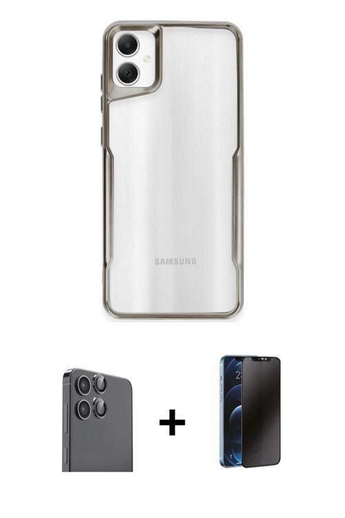 ieg™ Galaxy A06 Kılıf Akış Çizgi Koleksiyonu - Siyah 3D Antistatik Hayalet Cam Ekran Koruyucu + Siya