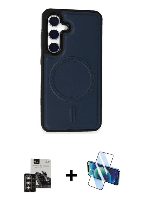 Galaxy S24 Kılıf Zirve Işık Serisi - Siyah 3D Antistatik Cam Ekran Koruyucu + Titan Gri PVD Met