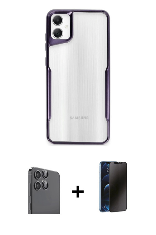 Galaxy A06 Kılıf Akış Çizgi Koleksiyonu - Siyah 3D Antistatik Hayalet Cam Ekran Koruyucu + Siya