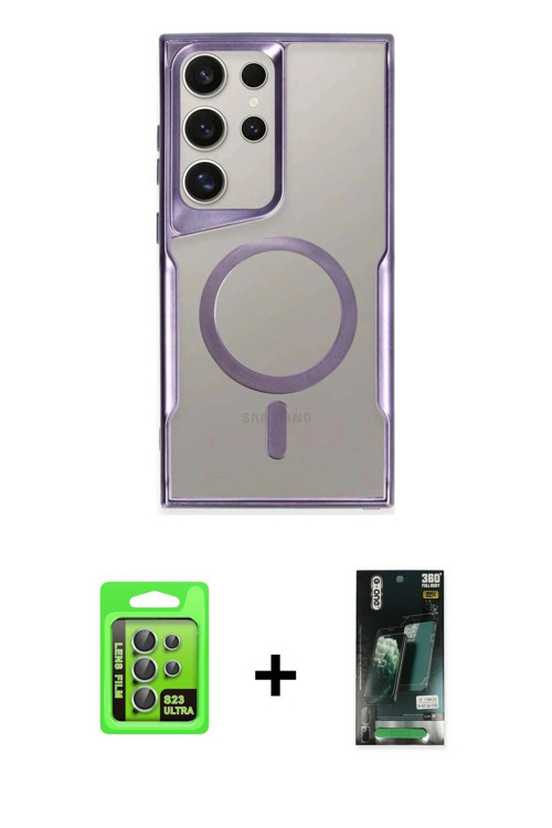 Galaxy S23 Ultra Kılıf Yadigar Klasik Özel Seri - Şeffaf 360 Full Body Arka Koruyucu + Yeşil Ra