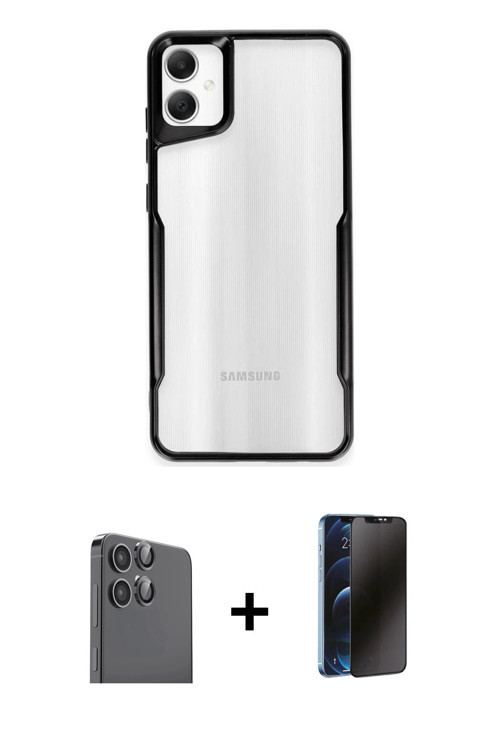 Galaxy A06 Kılıf Akış Çizgi Koleksiyonu - Siyah 3D Antistatik Hayalet Cam Ekran Koruyucu + Siya
