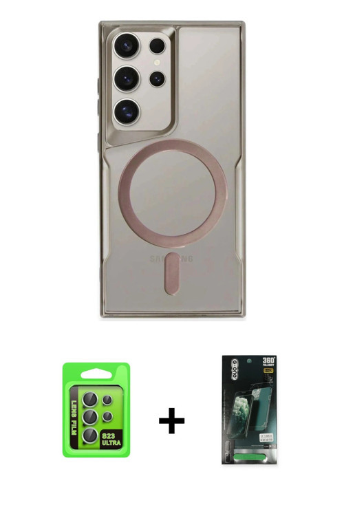 Galaxy S23 Ultra Kılıf Yadigar Klasik Özel Seri - Şeffaf 360 Full Body Arka Koruyucu + Yeşil Ra