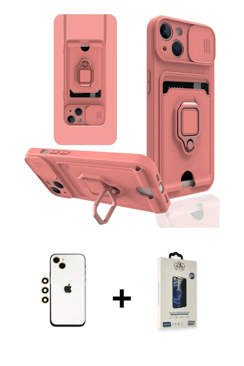 iPhone 14 Kılıf Vadi Form Prime - Siyah Bilvis Hayalet Cam Ekran Koruyucu + Gold Shine Kamera L