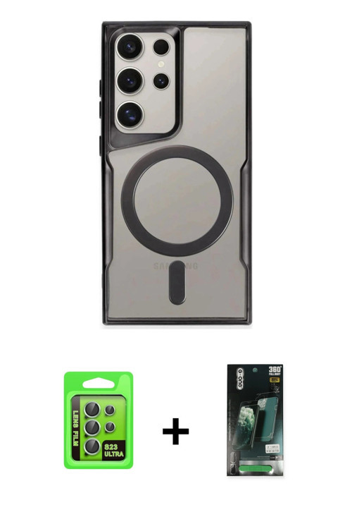 Galaxy S23 Ultra Kılıf Yadigar Klasik Özel Seri - Şeffaf 360 Full Body Arka Koruyucu + Yeşil Ra