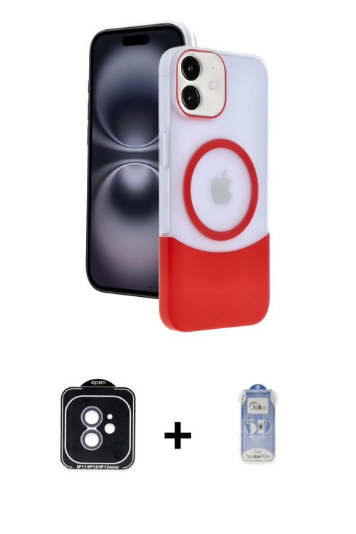 iPhone 11 Kılıf Kozmos Form Özel Seri - Siyah Joko Magic 5D Cam + Mavi PVD Metal Kamera Lens