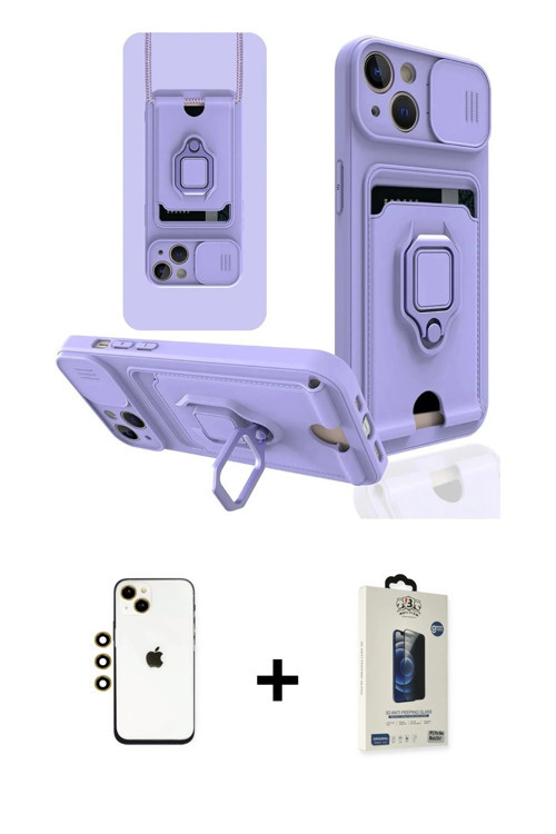 iPhone 14 Kılıf Vadi Form Prime - Siyah Bilvis Hayalet Cam Ekran Koruyucu + Gold Shine Kamera L