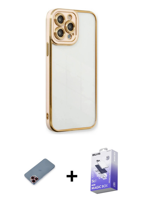 iPhone 13 Pro Max Kılıf Çekirdek Klasik Serisi - Siyah Bilvis 5in1 5D Magic Hayalet Cam Ekran K