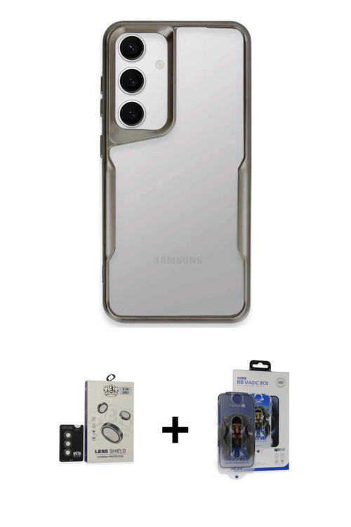 Galaxy S24 Kılıf Akış Çizgi Koleksiyonu - Siyah Vanessa Magic Cam + Titanyum Gri Bilvis Titan K