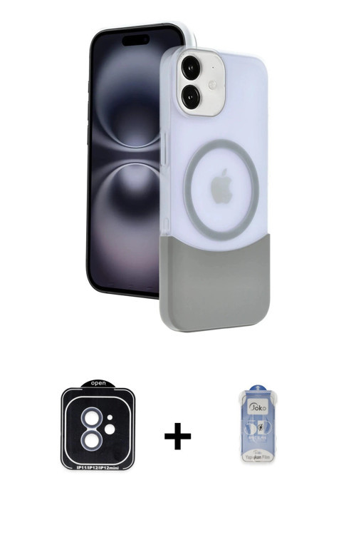 iPhone 11 Kılıf Kozmos Form Özel Seri - Siyah Joko Magic 5D Cam + Mavi PVD Metal Kamera Lens