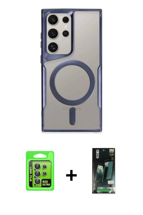 Galaxy S23 Ultra Kılıf Yadigar Klasik Özel Seri - Şeffaf 360 Full Body Arka Koruyucu + Yeşil Ra